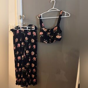 American Eagle Outfitters Black Floral wide leg pants and crop top set fairy